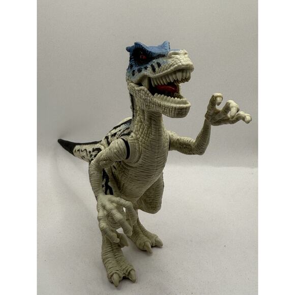 Chap Mei Dinosaur White Black Blue Spotted Arms Move Bites Velociraptor Toy kids - Picture 1 of 5